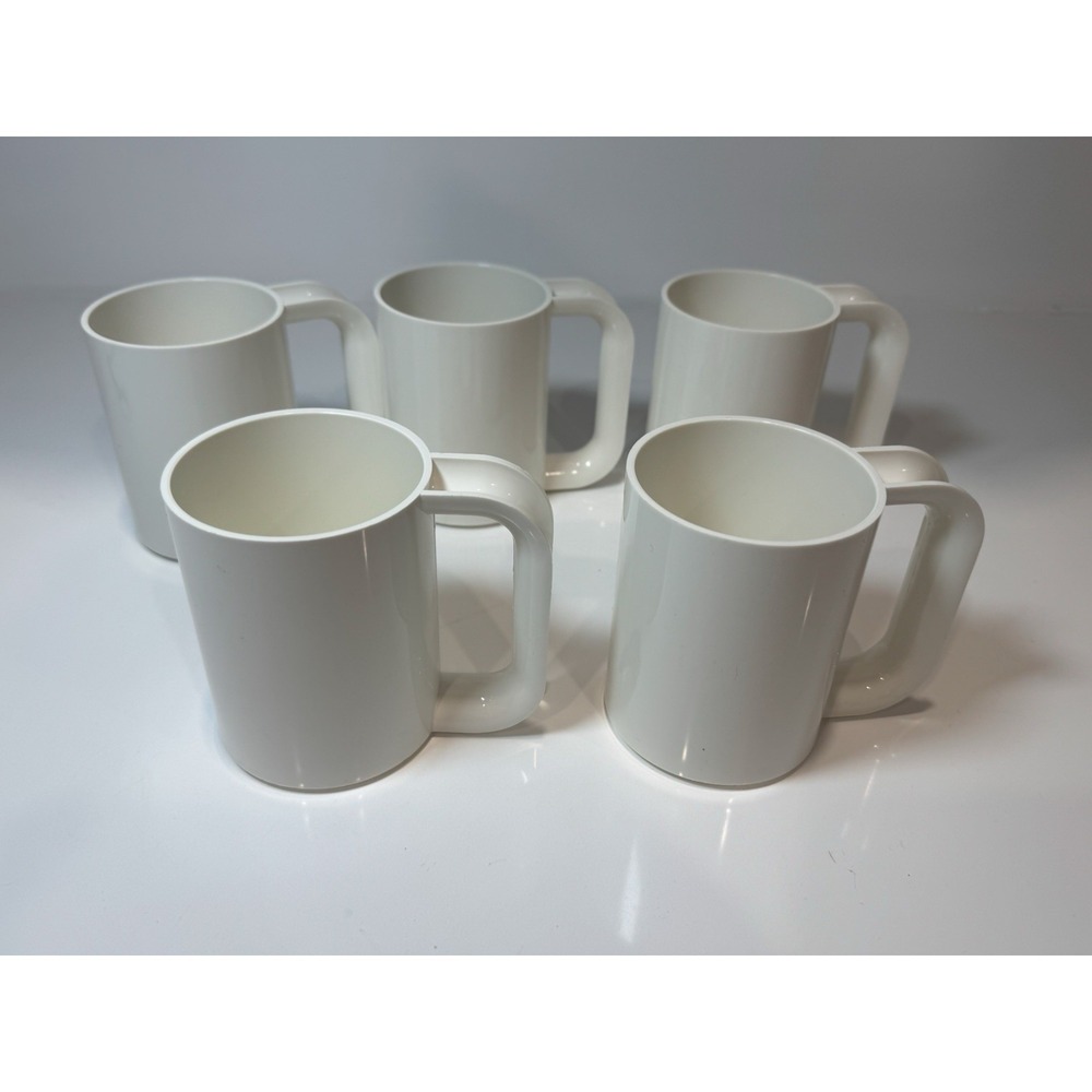 Heller Massimo Vignelli Melamine MAXMug Vintage White Set of 5 Stackable USA